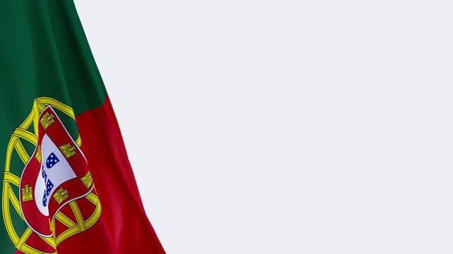 portuguese flag on left side with copy space on the right - 3D rendering loop animation
