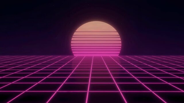 Retro Synthwave Grid Road Driving Towards Pixelated Sun Loop Background