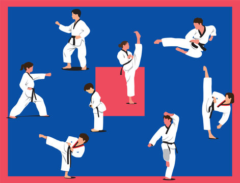 Taekwondo martial arts action pose illustration