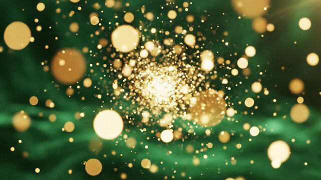 Golden particles floating in green ideal for sleek commercial backgrounds and title sequences