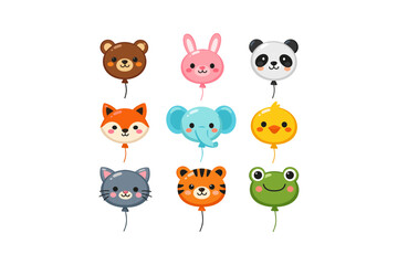 Obraz premium Cute cartoon animal face balloons for children's party decorations