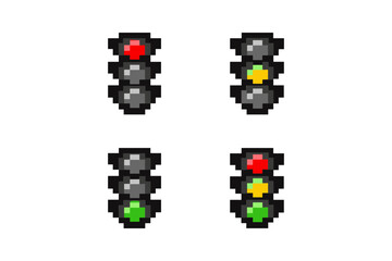 Obraz premium Pixel art traffic lights in various states and colors