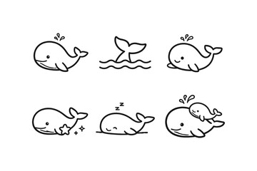 Fototapeta premium Cute whale illustrations in a simple line art style for various uses