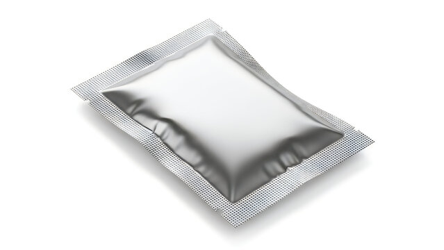 Small blank silver foil sachet packet for food or cosmetic product packaging