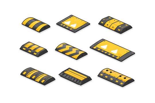 Collection of isometric speed bumps and traffic calming devices