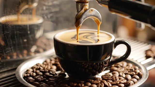 Coffee being poured into cup ideal for sleek commercial backgrounds and title sequences