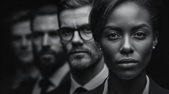 Diverse professional team, serious business leaders, corporate strategy, teamwork, determined focus, leadership, portrait