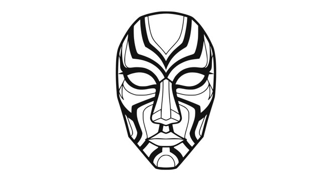 Tribal Face Mask Line Art - Mysterious Ritual Symbol