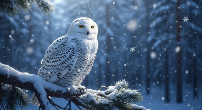Snowy Owl in Forest.