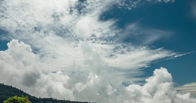 Timelapse of thick clouds rising to the peak of a mountain