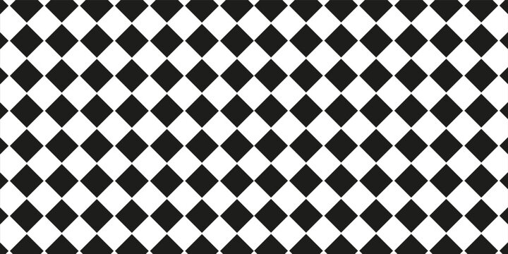 Seamless black and white checkered pattern with diagonal diamond shapes. Classic geometric vector background for design.