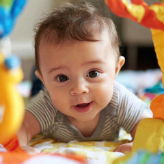 Fototapeta premium Conceptual baby playing medium and close up short image for branding