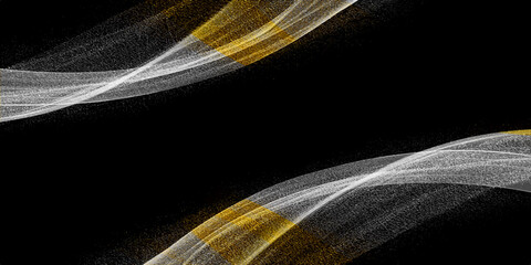 Flowing abstract white and gold light strands on dark background with abstract background particles glittering luminescence ethereal illumination luminous shimmering spectrum © Rosa Alba L 