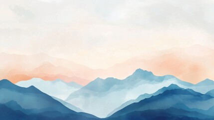 Fototapeta premium Mountains and hills in soft colors at sunrise with a gentle fog covering the valleys in the early morning light