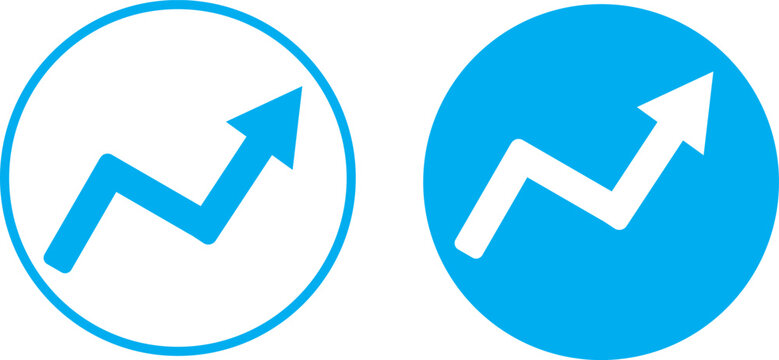 Growth chart icon in blue and white with upward arrow in clean flat design for business analytics.