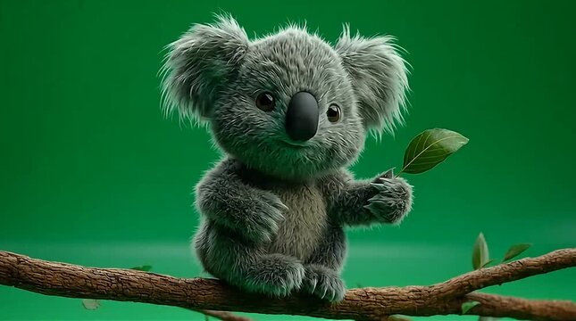 Cute koala sitting on a tree branch with a green background
