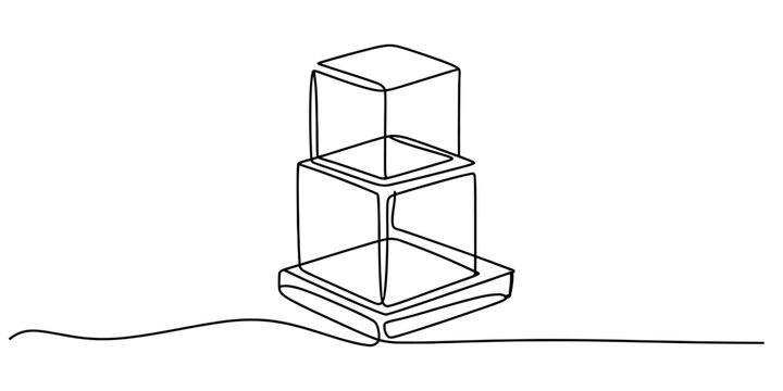 Continuous single line drawing of two stacked cubes as a geometric abstract shape Vector, illustration