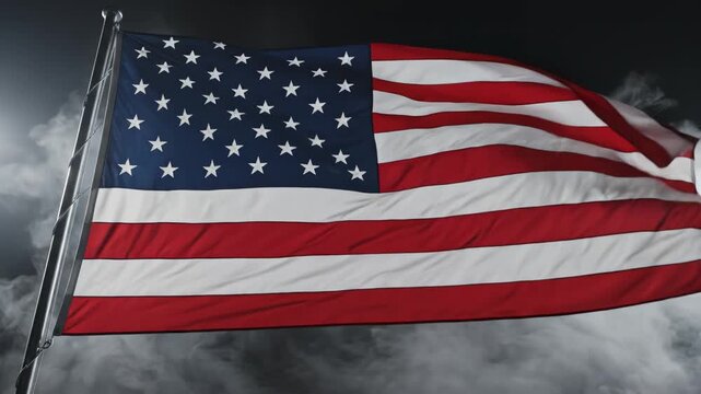 American flag waving in the wind highlighting geometric patterns and contemporary art
