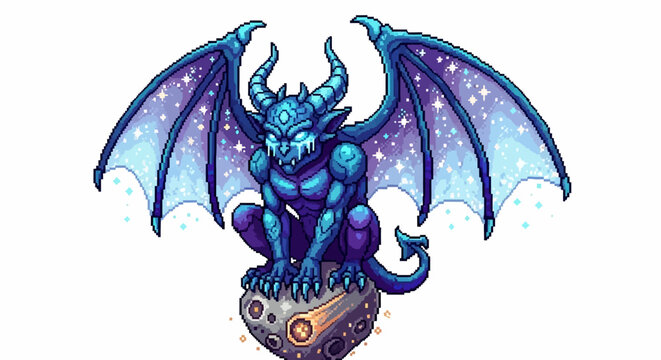 Mystical Blue Gargoyle Creature with Cosmic Wings.