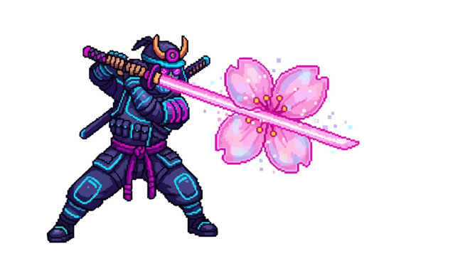 Samurai Warrior Unleashing Mystical Cherry Blossom Energy.
