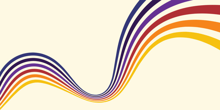 Abstract colorful 70s background vector. Vintage retro wallpaper with rainbow stripes and wavy lines. A 1970 color illustration suitable for posters, banners, decorative items and wall art.eps,10