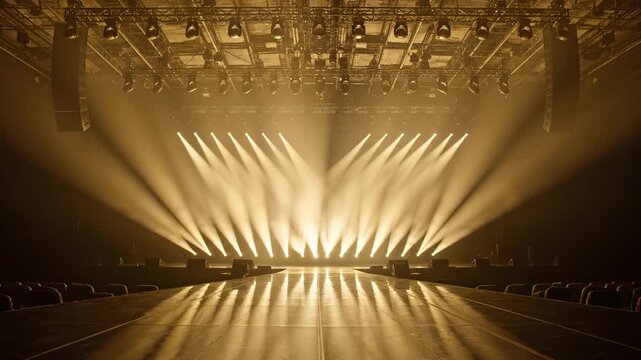 Empty stage with dramatic lighting ideal for tech startups and software promos