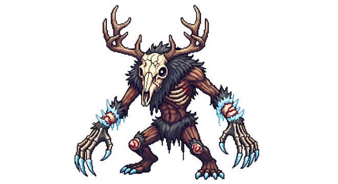 Terrifying Wendigo Creature with Antlers and Glowing Hands.