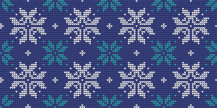 Christmas knitted blue ugly sweater seamless pattern. Vector illustration