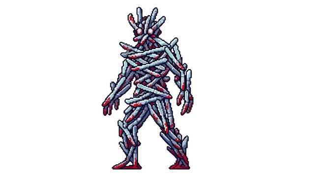 Pixel Art Monster Made of Sticks and Twigs.