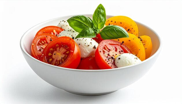 Minimalistische Caprese-Bowl mit Tomate, Mozzarella und Basilikum