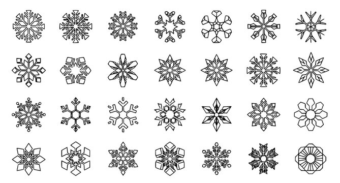 Assorted black snowflake icons set with black and white, snowflake