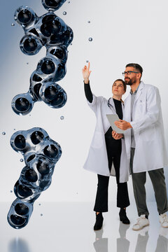 3D medical duo polymer with tablet in futuristic lab