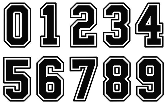 Jersey numbers vector set featuring bold typeface design for team logos, uniform printing, game apparel, and college style typography