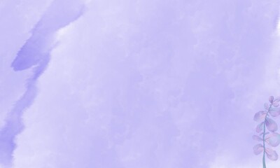 Fototapeta premium Minimal pastel purple watercolor background with a small plant illustration in the bottom corner