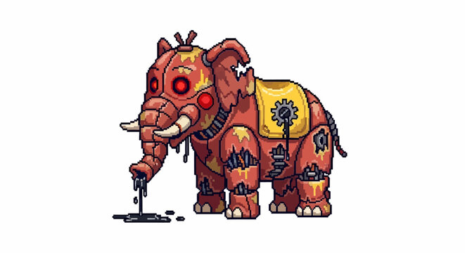 Steampunk Elephant Mechanical Creature Illustration.