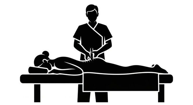 Massage Therapist Performing Treatment on Patient in Clinic.