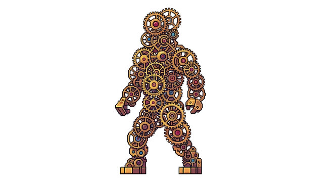 Steampunk Man Made Entirely of Gears and Cogs.