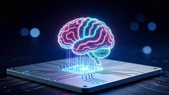 Neon brain on circuit board