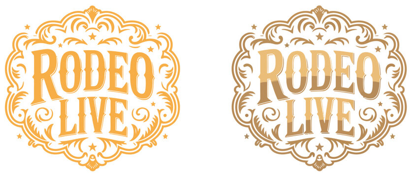 Rodeo label vector design featuring belt buckle style with old west cowboy engraving details and rustic cowgirl decor emblem