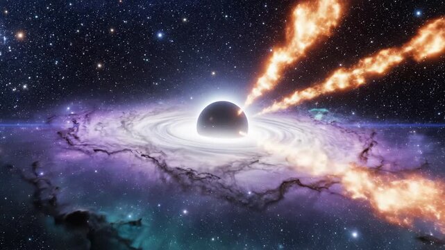 Black hole with accretion disk and jets for creative digital media and visual arts