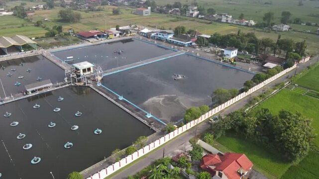 Aerial footage of the Wastewater Treatment Plant in Bantul, Yogyakarta. Its purpose is to prevent water and soil pollution, protect human health, and preserve aquatic ecosystems, allowing for reproces
