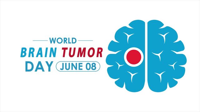 World Brain Tumor Day animation with bold typography and brain graphic, designed for healthcare campaigns and awareness messaging. Animation highlighting neurological disorder awareness.