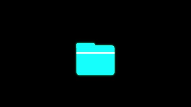 Folder icon animation with cyan glow. Folder icon digital data storage symbol. Folder icon technology graphic on black background for archive and modern file organizing.