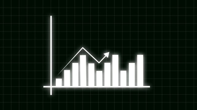 Bar chart animation on dark background. Bar chart financial data visualization. Bar chart business statistics graphic on black background for performance and annual reports.
