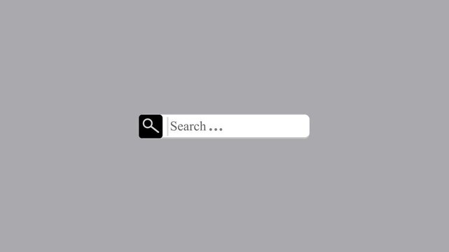 Search bar animation with magnifying glass. Search bar digital interface indicator. Search bar technology graphic on black background for professional and dark mode ui.