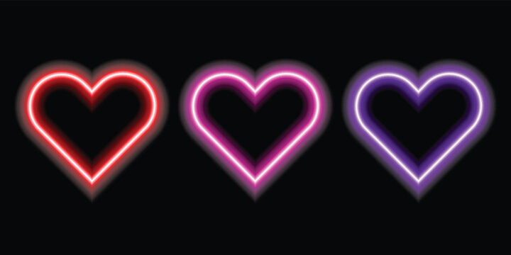 Glowing neon heart shapes in pink, purple, and red glowing heart abstract shape pink heart