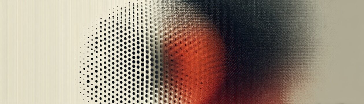Abstract image featuring a blurred, pixelated face with a gradient of black, white, and red hues behind a textured surface, ai co-creator abstract background