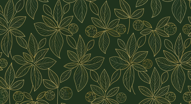 Elegant gold leaf pattern on a deep green background, showcasing a subtle and luxurious botanical design