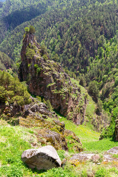 The Avatar Rocks in the Caucasus mountains, near the road to Dzhily-Su at summer