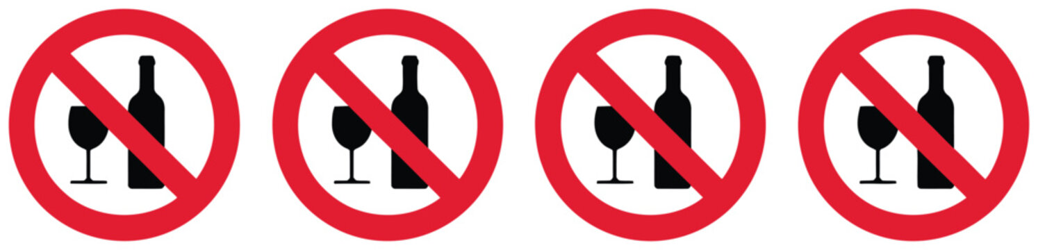 No alcohol vector illustration showing prohibition icons for drinking alcohol in restricted area with clear warning symbol design